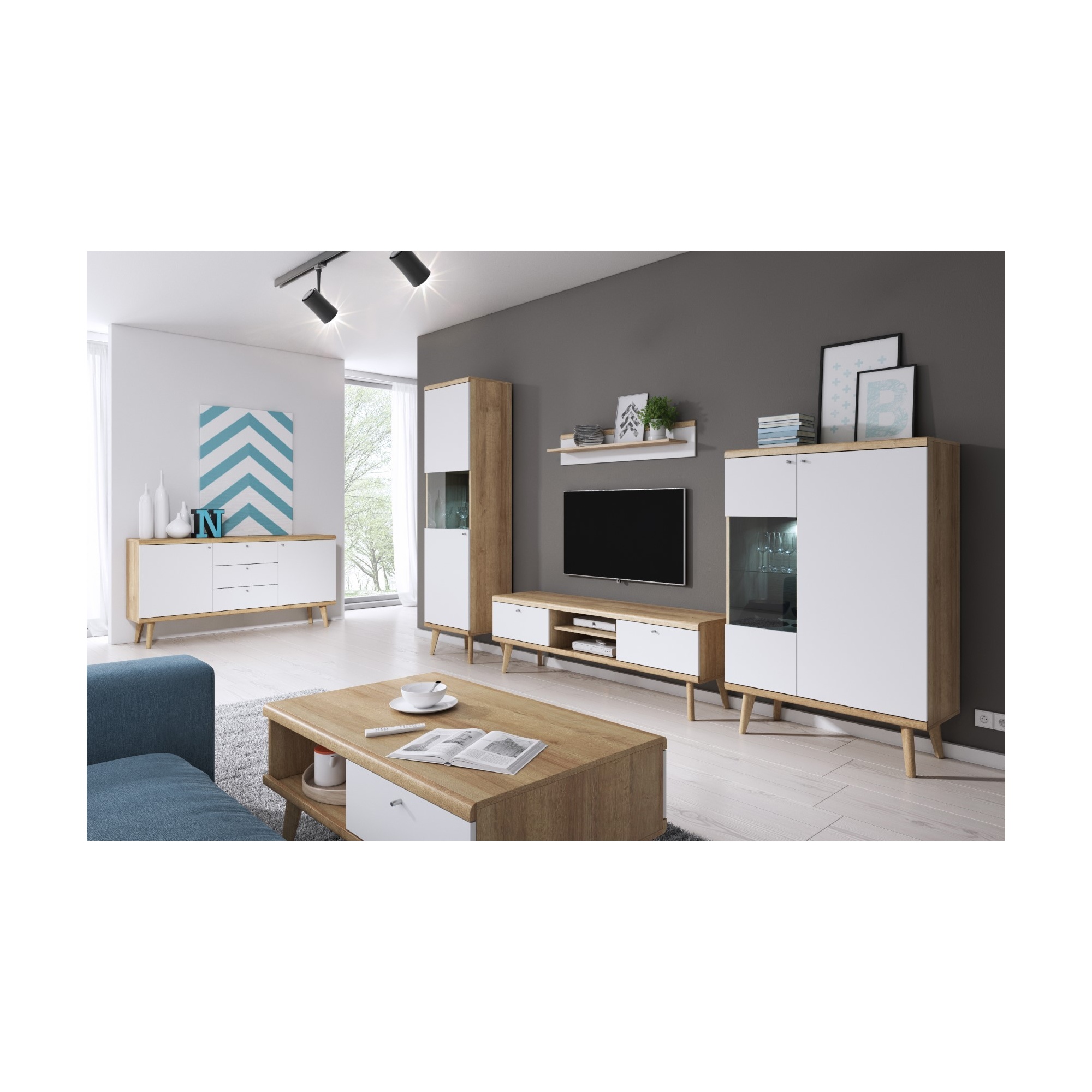 Stolik kawowy dąb riviera/biały