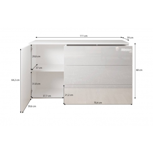 Komoda do salonu 110 cm PARMA biały/biały połysk