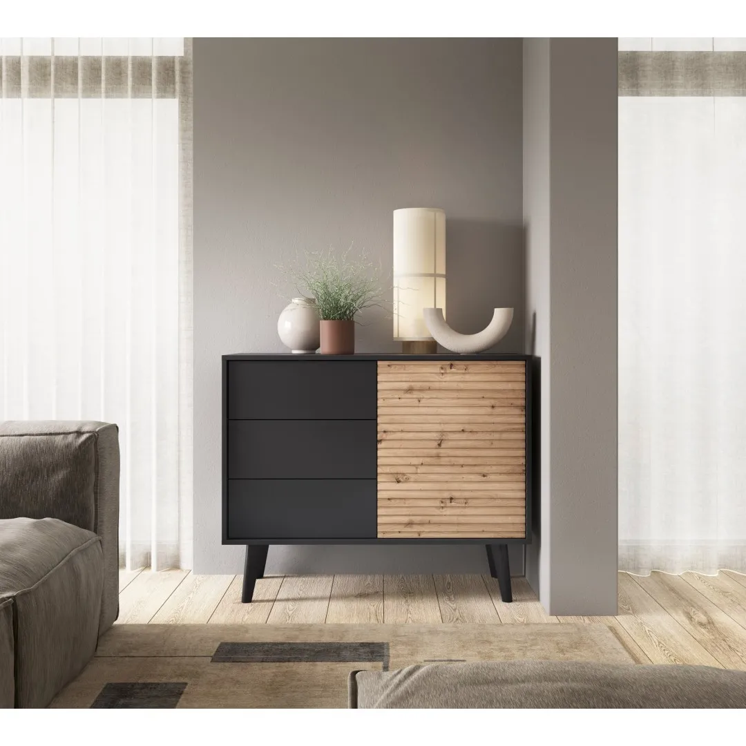 Komoda "VILLOV" z frontami MDF, poziome lamele 3D