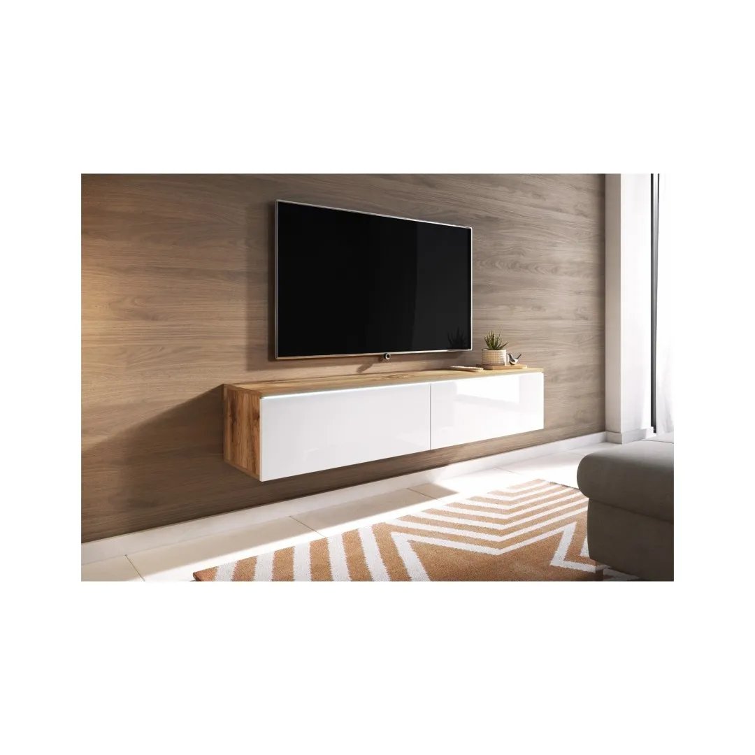 Szafka RTV DONNA 140 cm dąb Wotan / biały połysk